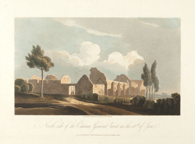From the series 'engraved by R. Reeve': the Hougoumont farm, which was severely damaged during the Battle of Waterloo
© Royal Library of Belgium