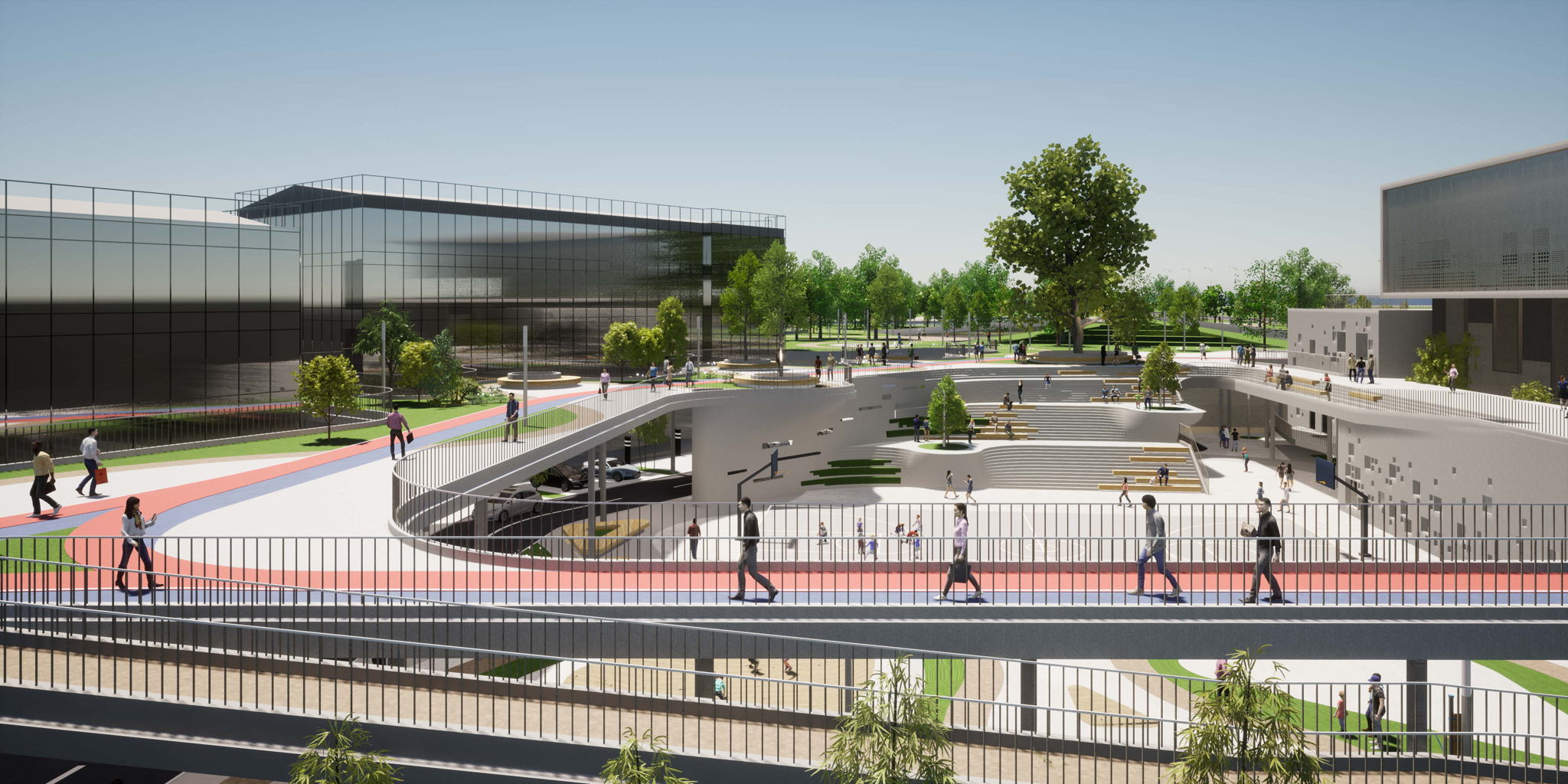 The running track at the 110kV Panyu Square Substation provides varied terrain for runners and joggers, by Ronald Lu & Partners The running track at the 110kV Panyu Square Substation provides varied terrain for runners and joggers, by Ronald Lu & Partners