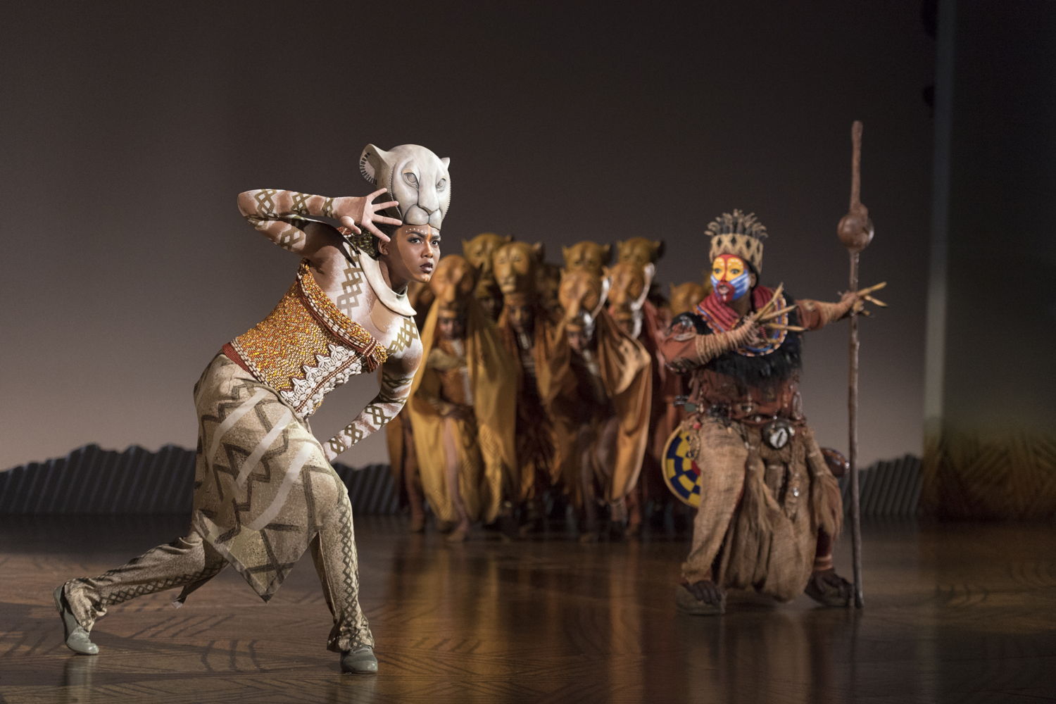 Nia Holloway as “Nala,” Buyi Zama as “Rafiki” and “The Lionesses” in THE LION KING North American Tour.  ©Disney. Photo Credit: Deen van Meer. 