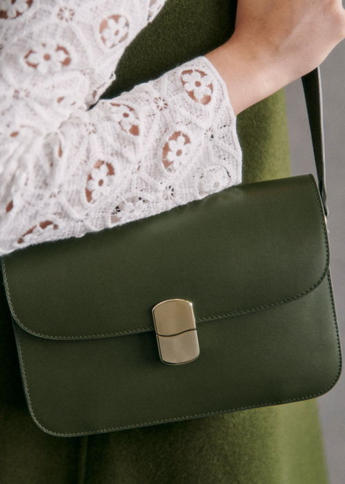 Sézane -Sac MILO CLASSIQUE Kaki lisse - 365€
