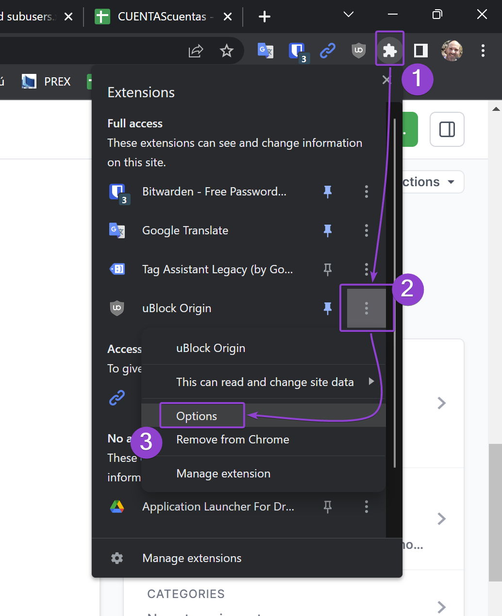 Chrome extension options