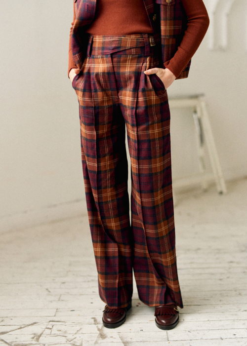 Sézane - Pantalon ALDO Carreaux bordeaux et marron - 130€