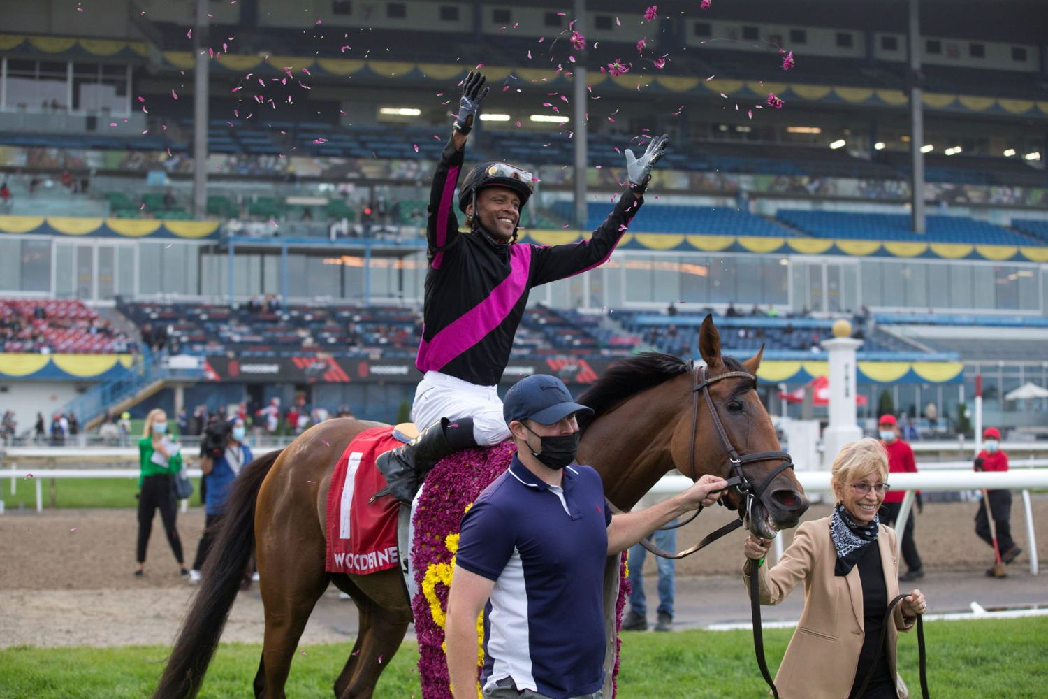 British Royalty with trainer Barbara Minshall after winning the 2021 edition of the Breeders Stakes. (Michael Burns Photo)