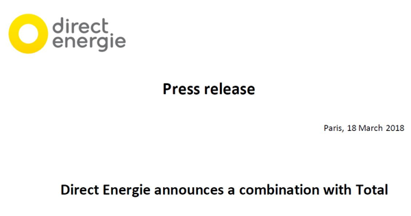 Direct Energie announces a combination with Total