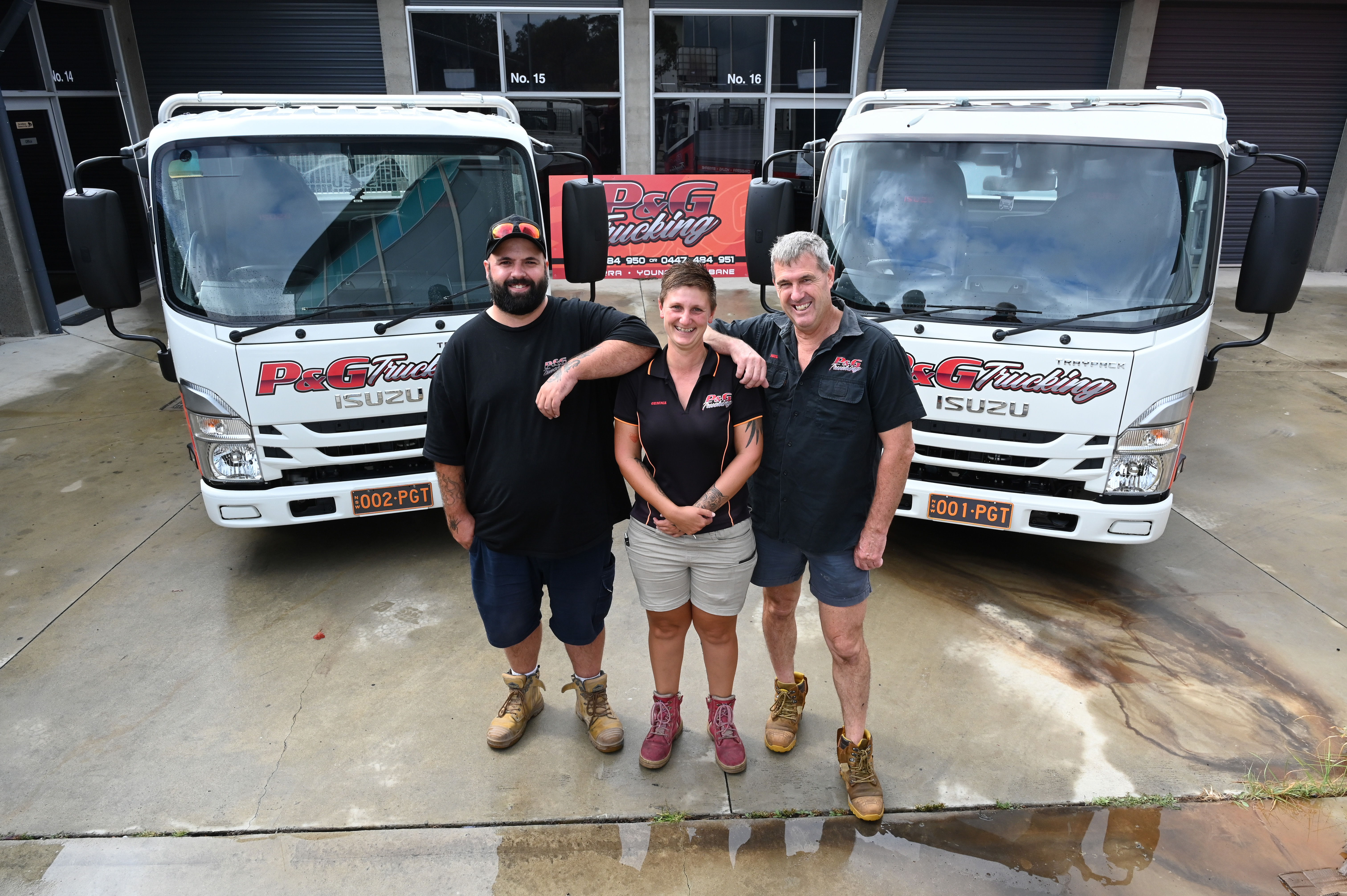 From left to right: James McGregor (driver), Gemma Smithers (Manager & light-duty driver) & Paul Smithers (Director & heavy-duty driver) are some of the friendly faces at P & G Trucking From left to right: James McGregor (driver), Gemma Smithers (Manager & light-duty driver) & Paul Smithers (Director & heavy-duty driver) are some of the friendly faces at P & G Trucking