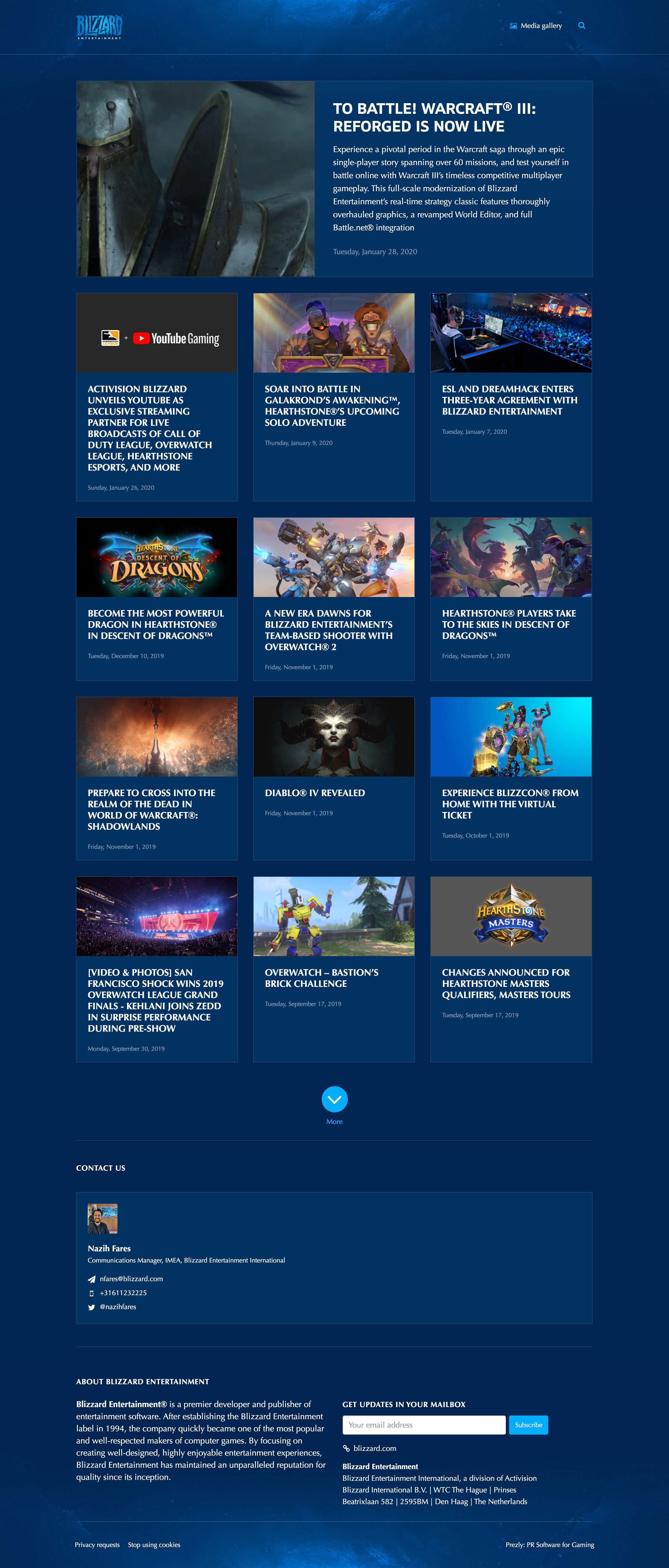 Blizzard Entertainment's online newsroom