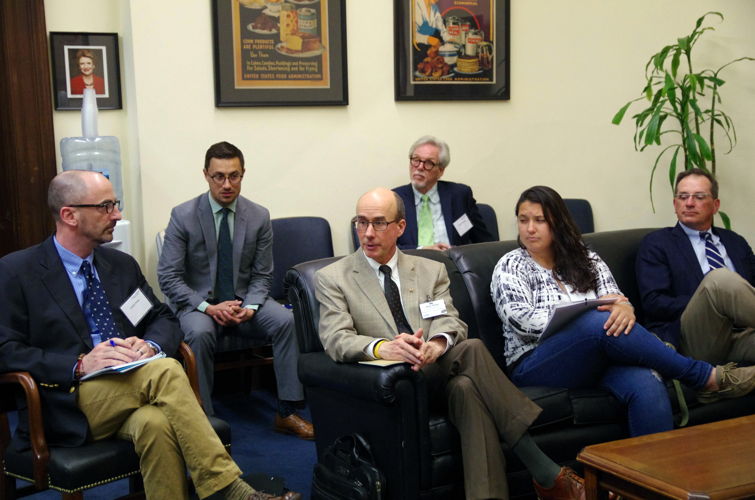 Allan Reetz of the Hanover Co-op (center) and members of the National Farmers Union delegation meet with senior aides for Congresswoman Debbie Stabenow (D-MI). 