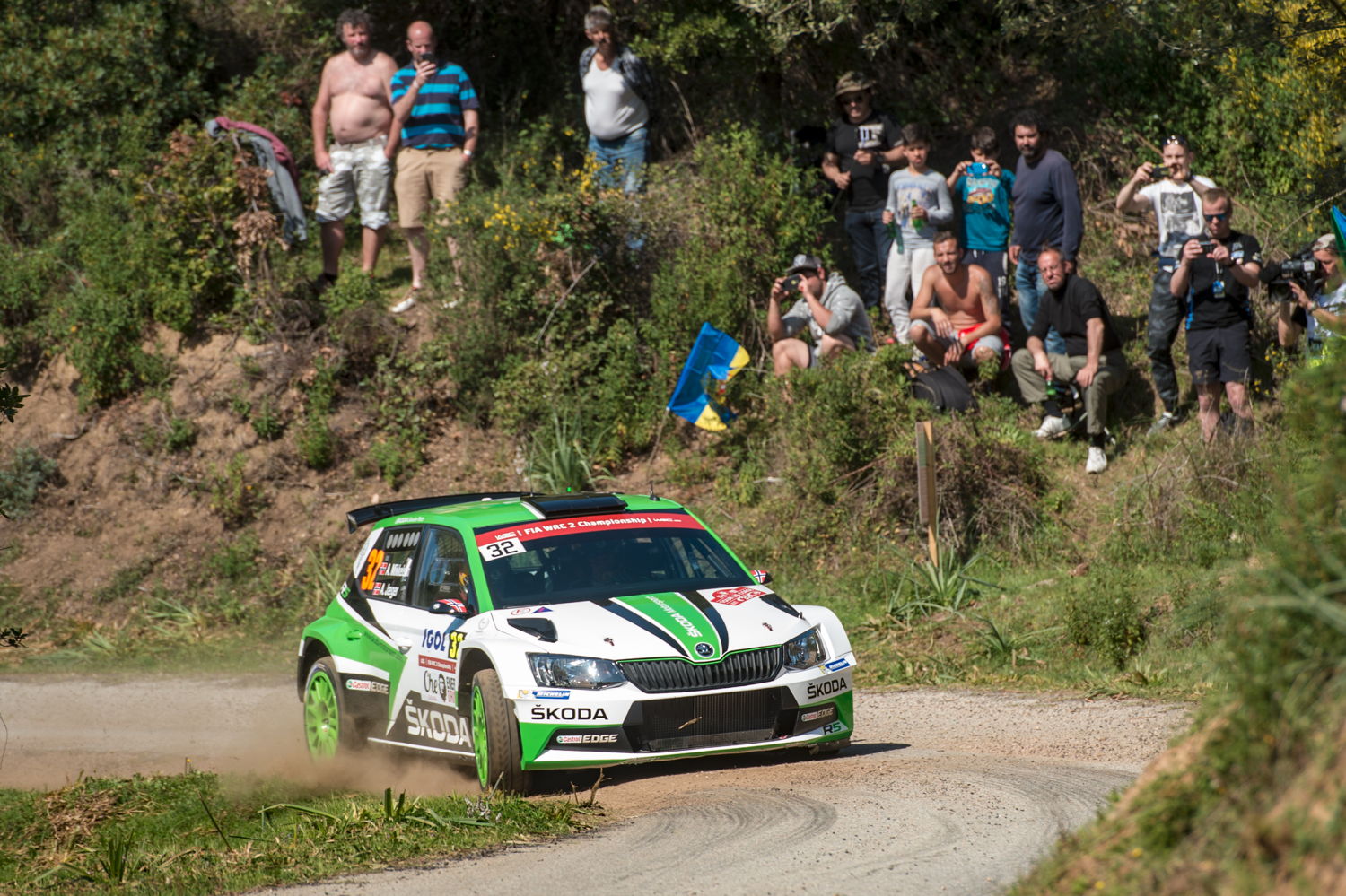 Storming to first place in the WRC 2 category at the Tour de Corse with their ŠKODA FABIA R5 after the first leg: Andreas Mikkelsen/Anders Jæger-Synnevaag.