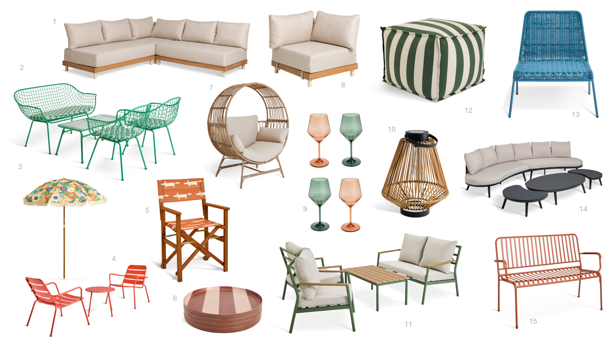 1.Habitat Bloom Modular Set, £850, 2.Habitat x Scion Wire Mesh 4 Seater Sofa Set, £450, 3.Habitat x Scion Printed Parasol Kukkia Print, £30, 4. Habitat Annika Bistro - Red, £99, 5. Habitat x Scion Directors Chair – Mr Fox, £65, 6. Habitat Outdoor Stripe Set of 4 Dinner Plates - Red, £10, 7.Habitat Selene Egg Chair, £250, 8.Habitat Bloom Modular Corner Piece, £250, 9. Habitat Outdoor Acrylic Set of 4 Wine Glasses, £14, 10. Habitat Outdoor Lantern, £18, 11.Habitat Mylar 4 Seat Sofa Set, £400, 12. Habitat Outdoor Pouffe, £40, 13.Habitat Sona Accent Chair - Blue, £65, 14.Habitat Santorini 5 Piece Sofa Set, £800, 15.Habitat Indu Bench - Red, £130 1.Habitat Bloom Modular Set, £850, 2.Habitat x Scion Wire Mesh 4 Seater Sofa Set, £450, 3.Habitat x Scion Printed Parasol Kukkia Print, £30, 4. Habitat Annika Bistro - Red, £99, 5. Habitat x Scion Directors Chair – Mr Fox, £65, 6. Habitat Outdoor Stripe Set of 4 Dinner Plates - Red, £10, 7.Habitat Selene Egg Chair, £250, 8.Habitat Bloom Modular Corner Piece, £250, 9. Habitat Outdoor Acrylic Set of 4 Wine Glasses, £14, 10. Habitat Outdoor Lantern, £18, 11.Habitat Mylar 4 Seat Sofa Set, £400, 12. Habitat Outdoor Pouffe, £40, 13.Habitat Sona Accent Chair - Blue, £65, 14.Habitat Santorini 5 Piece Sofa Set, £800, 15.Habitat Indu Bench - Red, £130