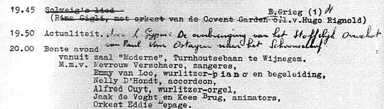 Regieverslag Radio 10 november 1952 (c) VRT
