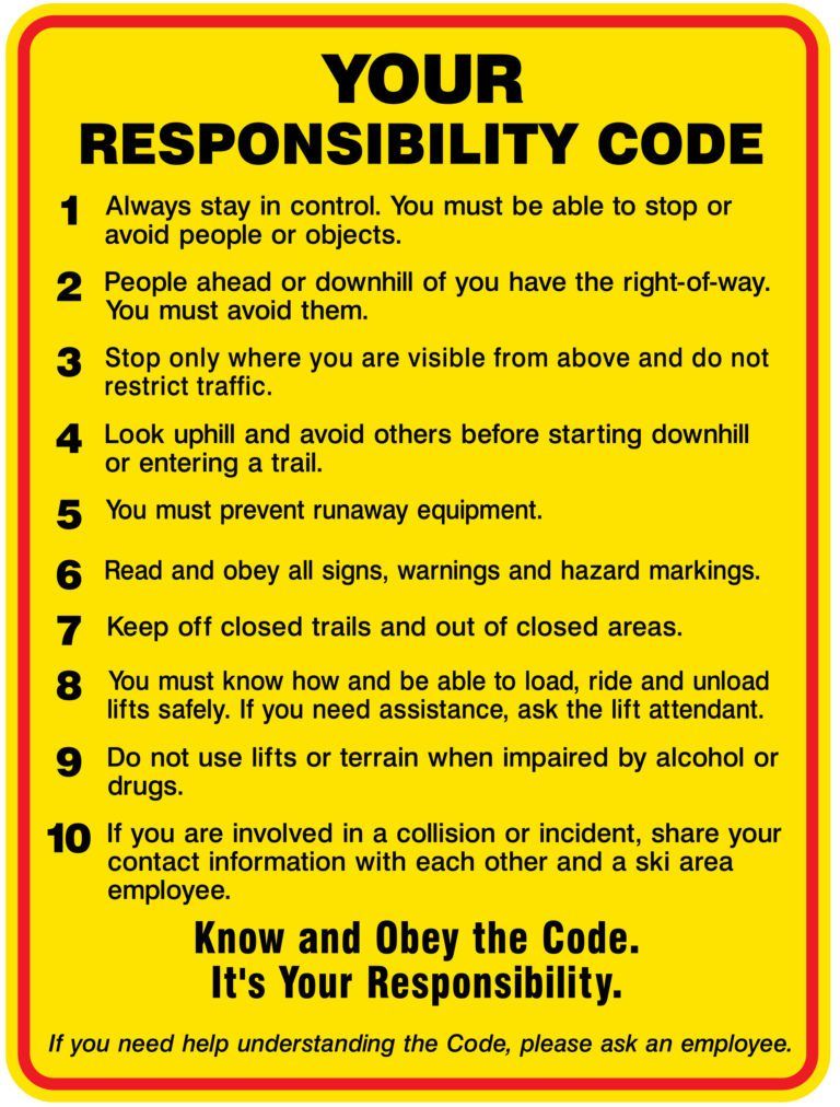 Your Responsibility Code courtesy of National Ski Areas Association