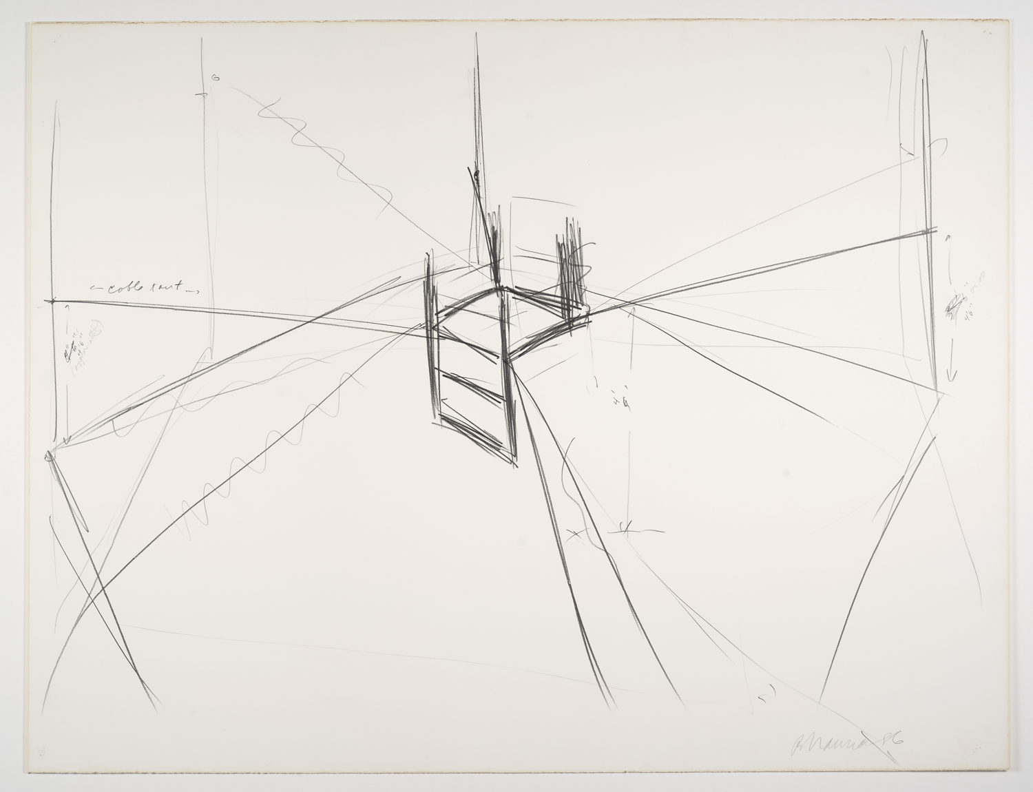Bruce Nauman Suspended Chair, 1986 Potlood en balpen op papier Bruikleen Collectie Matthys-Colle