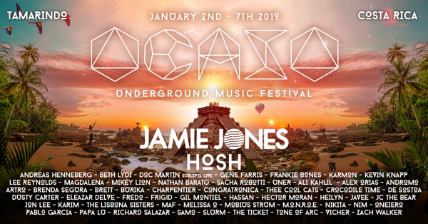 Ocaso Music Festival in Tamarindo Playa, Costa Rica Announces Full Line-Up for January 2-7th, 2019 Event.