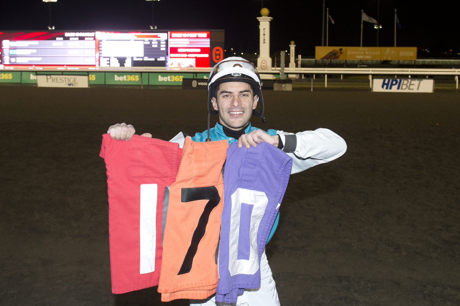 Sahin Civaci celebrates the leading Woodbine jockey title on closing day (Michael Burns Photo)