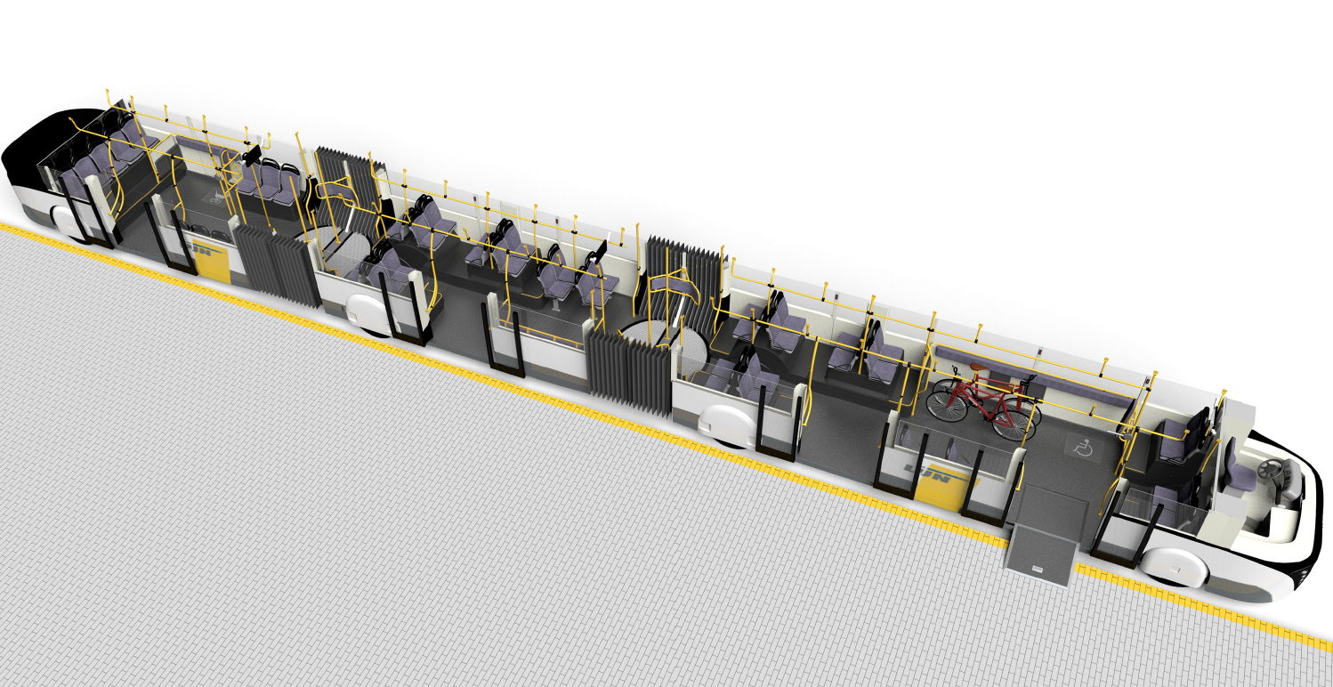 Ontwerp van de trambus van De Lijn voor de Brusselse Noordrand. Fabrikant: Van Hool.