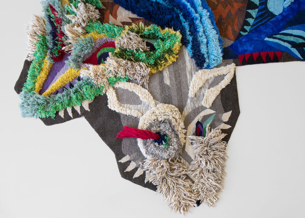 Christoph Hefti, THREE FOXES (detail). Wool, silk L 324 x W 237 cm. Hand-knotted in Nepal 2019. Courtesy of the artist and MANIERA, Brussels