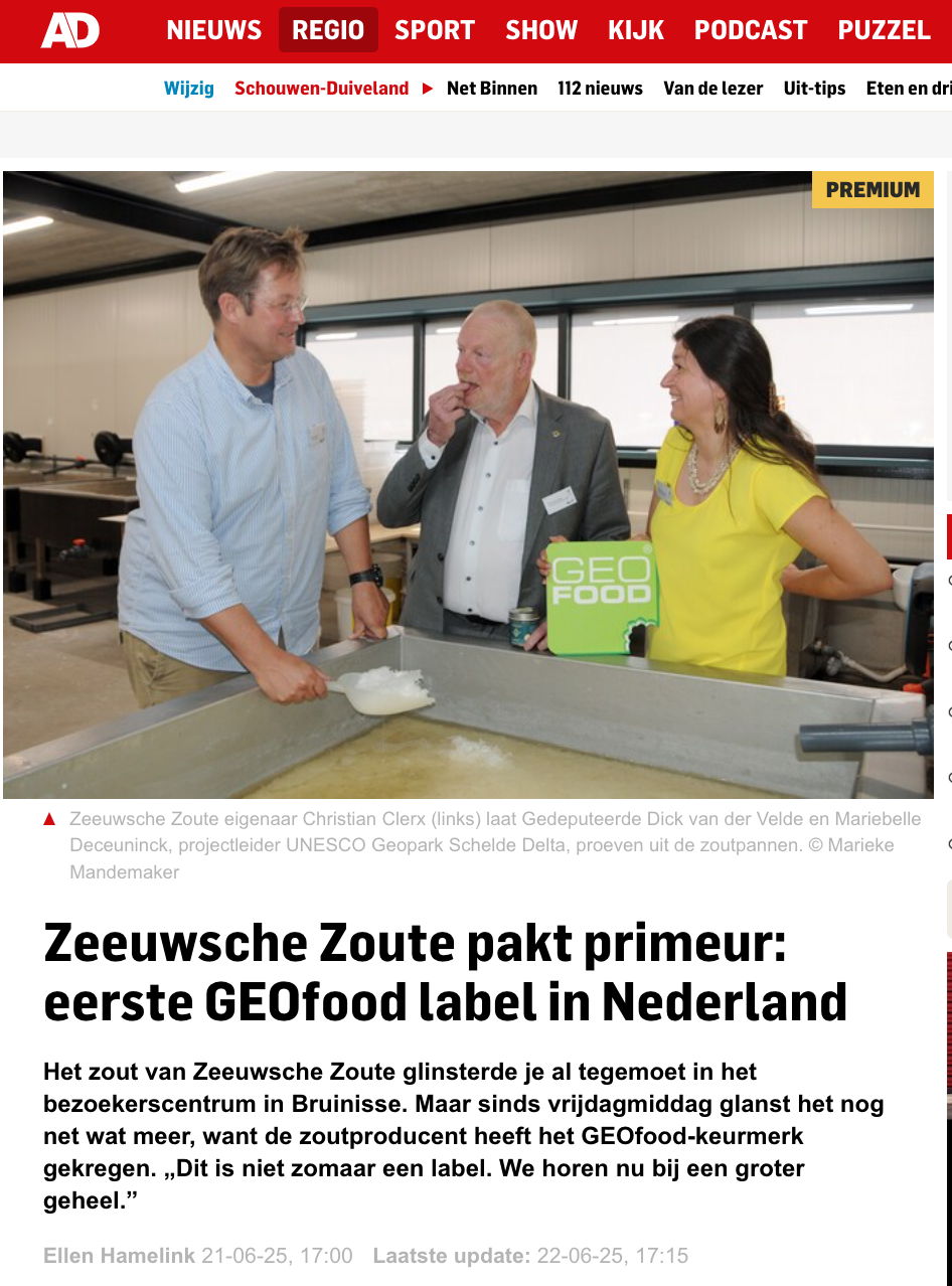 "Zeeuwsche Zoute pakt primeur: eerste GEOfood label in Nederland" op AD.nl