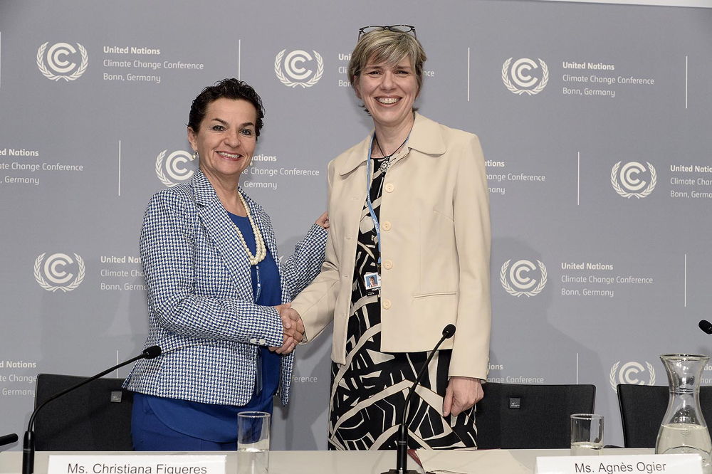 Agnès Ogier, CEO van Thalys, en Christiana Figueres,  Uitvoerend secretaris van de United Nations Framework Convention on Climate Change (UNFCCC)