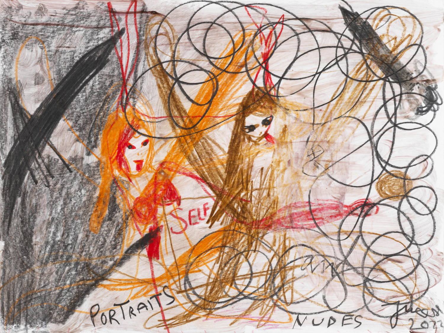 JONATHAN MEESE MOUNTAINLOVE: KAMPF UM KUNST (SO DEAR), 2022 colored pencil and dispersion binder on paper 47,8 x 35,9 cm. Courtesy Tim Van Laere Gallery, Antwerp