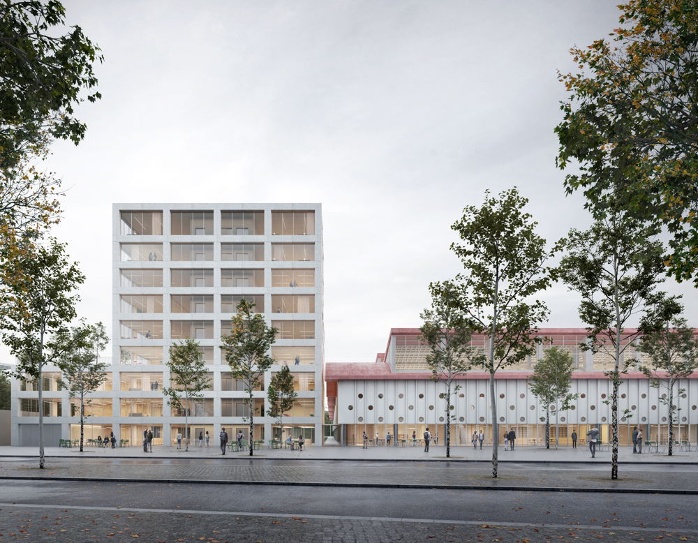 campus Hallenplein: nieuwe toren + bestaande loods