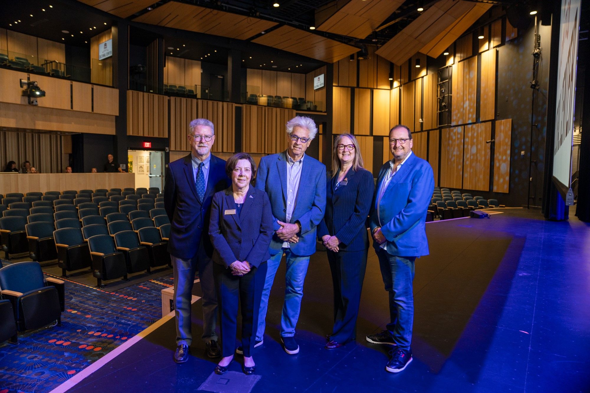 (L to R) Russel Pacala, AIA LEED AP, Principal, Spillman Farmer Architects; Dr. Celeste Schwartz, MCCC Vice President of Pottstown Campus, Information Technology and Institutional Effectiveness; WSDG Founding Partner, Director of Design John Storyk; Dr. Victoria Bastecki-Perez, MCCC President; and WSDG Partner, Director of Business Development Sergio Molho