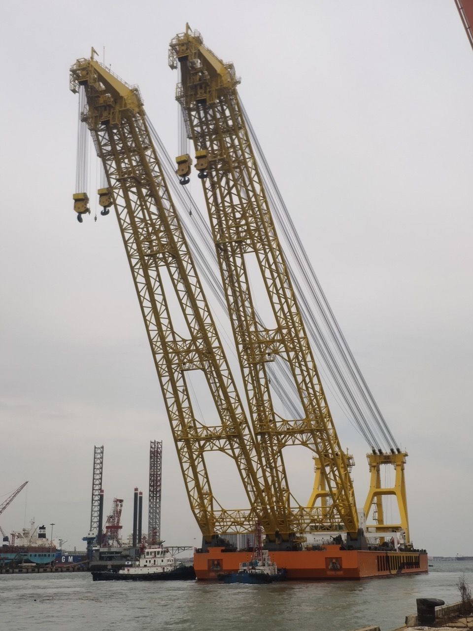Each crane boom, which sit side-by-side at the front of the vessel, can lift 1,750 tonnes.