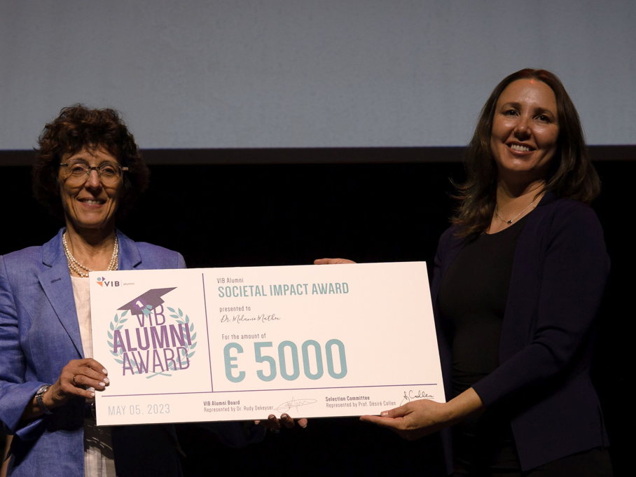 Dr. Melanie Matheu, founder of Prellis Biologics, receives the 2023 VIB Alumni Award