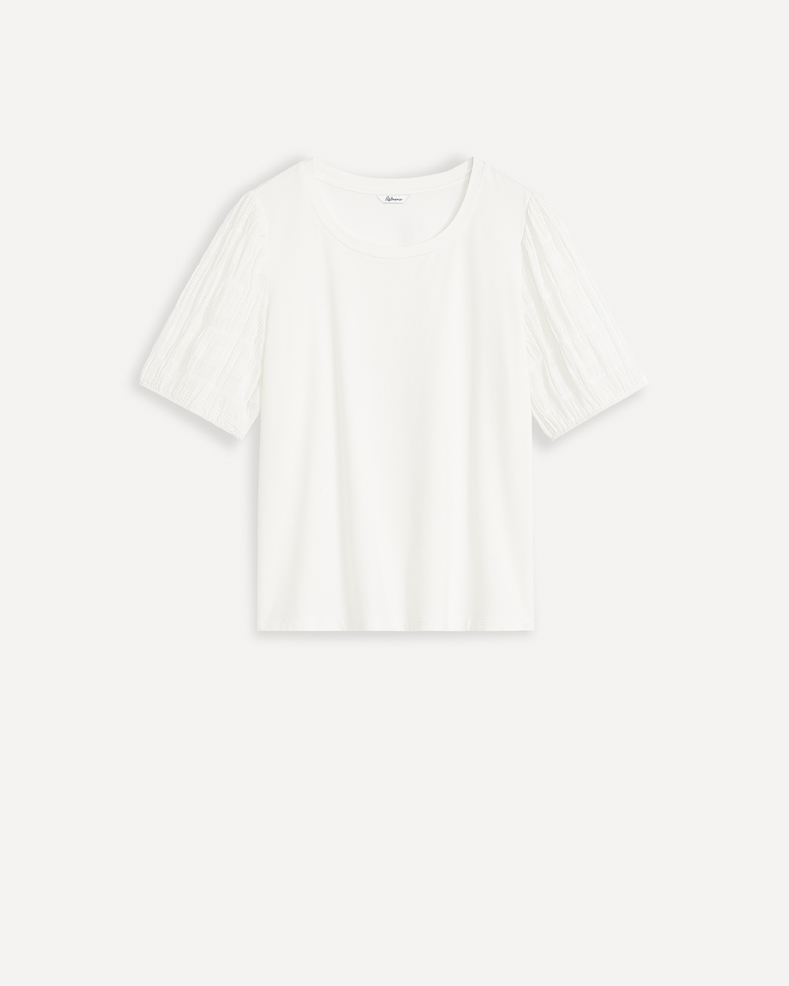 Short-Sleeve Scoop-Neck Mix-Media Top x The Birds Papaya