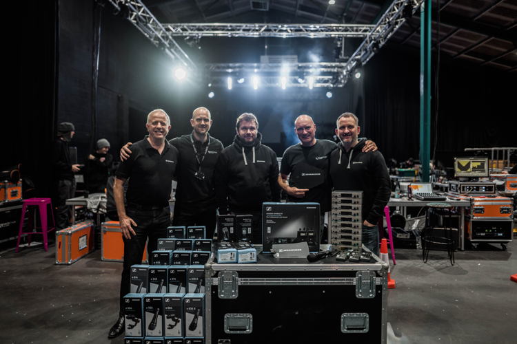 Left to right: Mark Haigh (Sennheiser), Jack Scarr, Frazer Gall, Miles Marsden (all from Backstage Academy), Andy Egerton (Sennheiser)