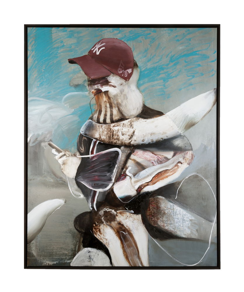 ADRIAN GHENIE, Self-Portrait with iPhone, 2018. Oil on canvas, 140 x 110 cm. Courtesy Tim Van Laere Gallery, Antwerp
