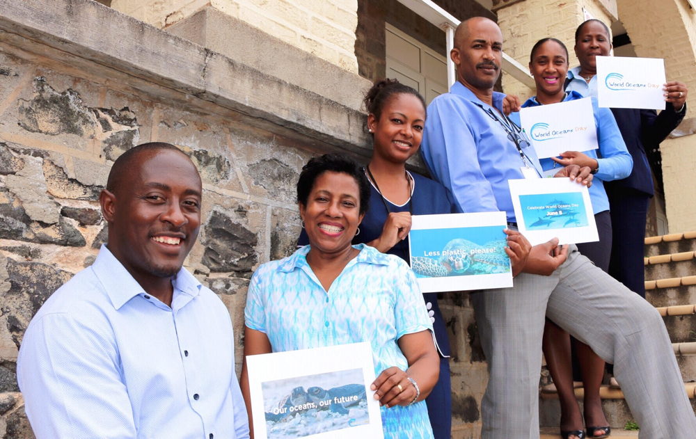Members of the OECS Environmental Sustainability Cluster observe World Oceans Day 2017.
