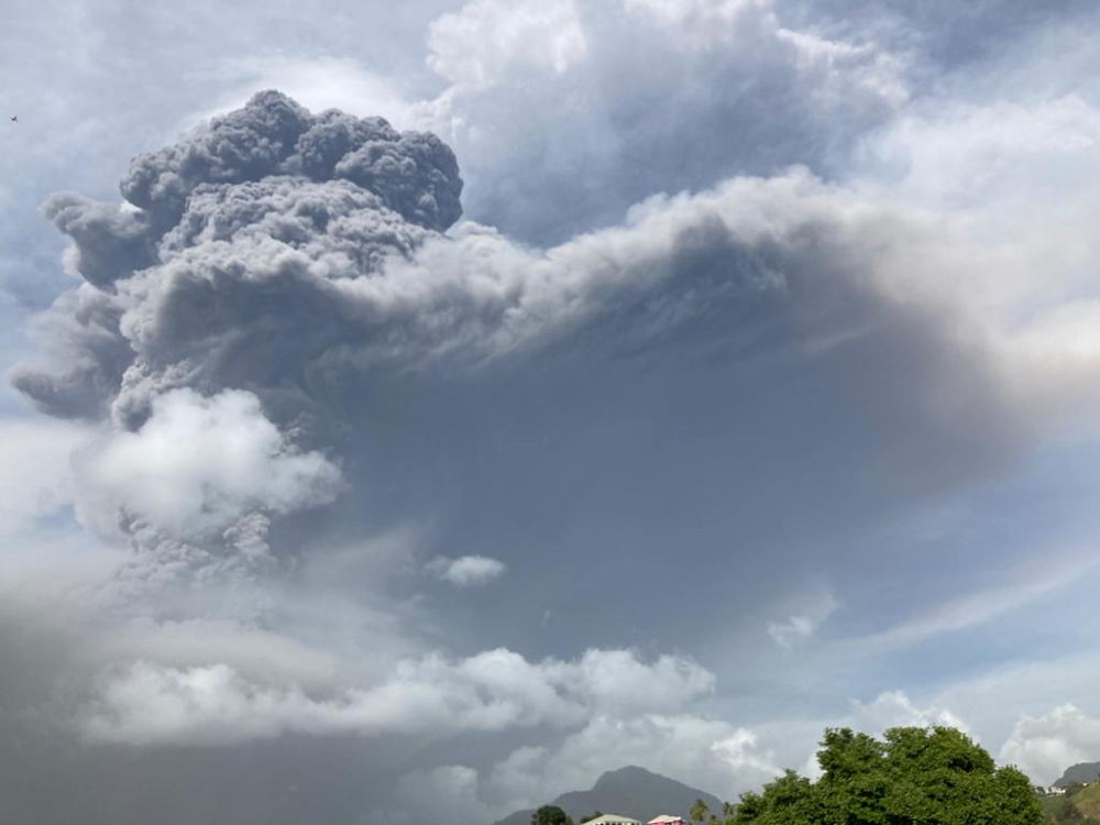 Photo of La Soufrière Volcano eruption on April 9, 2021 courtesy the UWI Seismic Research Centre