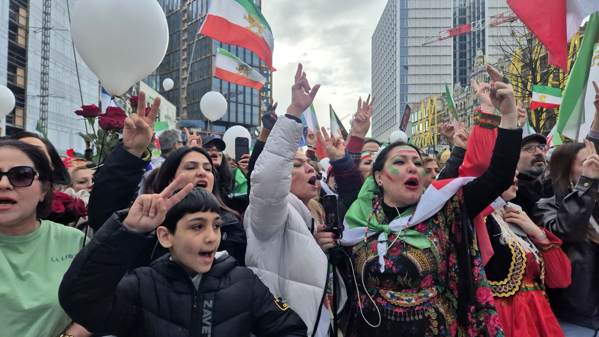 Demonstrators march through Brussels in solidarity with Iranian people