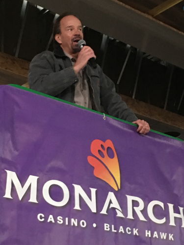 Black Hawk Mayor David. D. Spellman delivers remarks at the topping off ceremony.