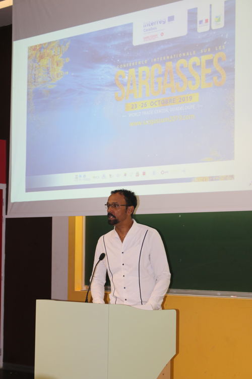 Opening Ceremony of the 1st International Conference on Sargassum at the University of Antilles (Day 1) in Guadeloupe. Representative of the Territorial Collectivity of Martinique for Sustainable Development, Energy and Green Growth Louis Boutrin.