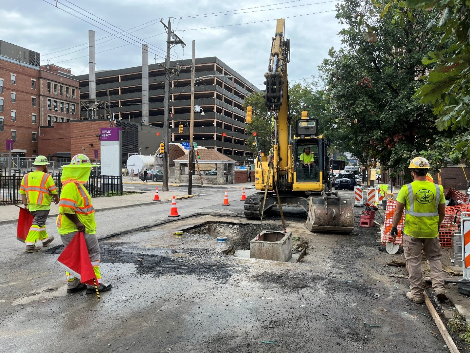 Catch basin work at Forbes Avenue and Pride Street