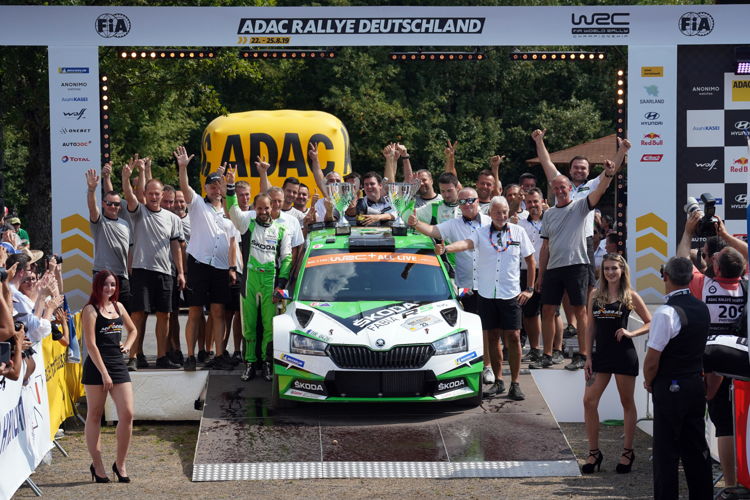 ŠKODA works crew Jan Kopecký/Pavel Dresler (ŠKODA FABIA R5 evo) won the WRC 2 Pro category at the ADAC Rallye Deutschland, tenth round of the FIA World Rally Championship