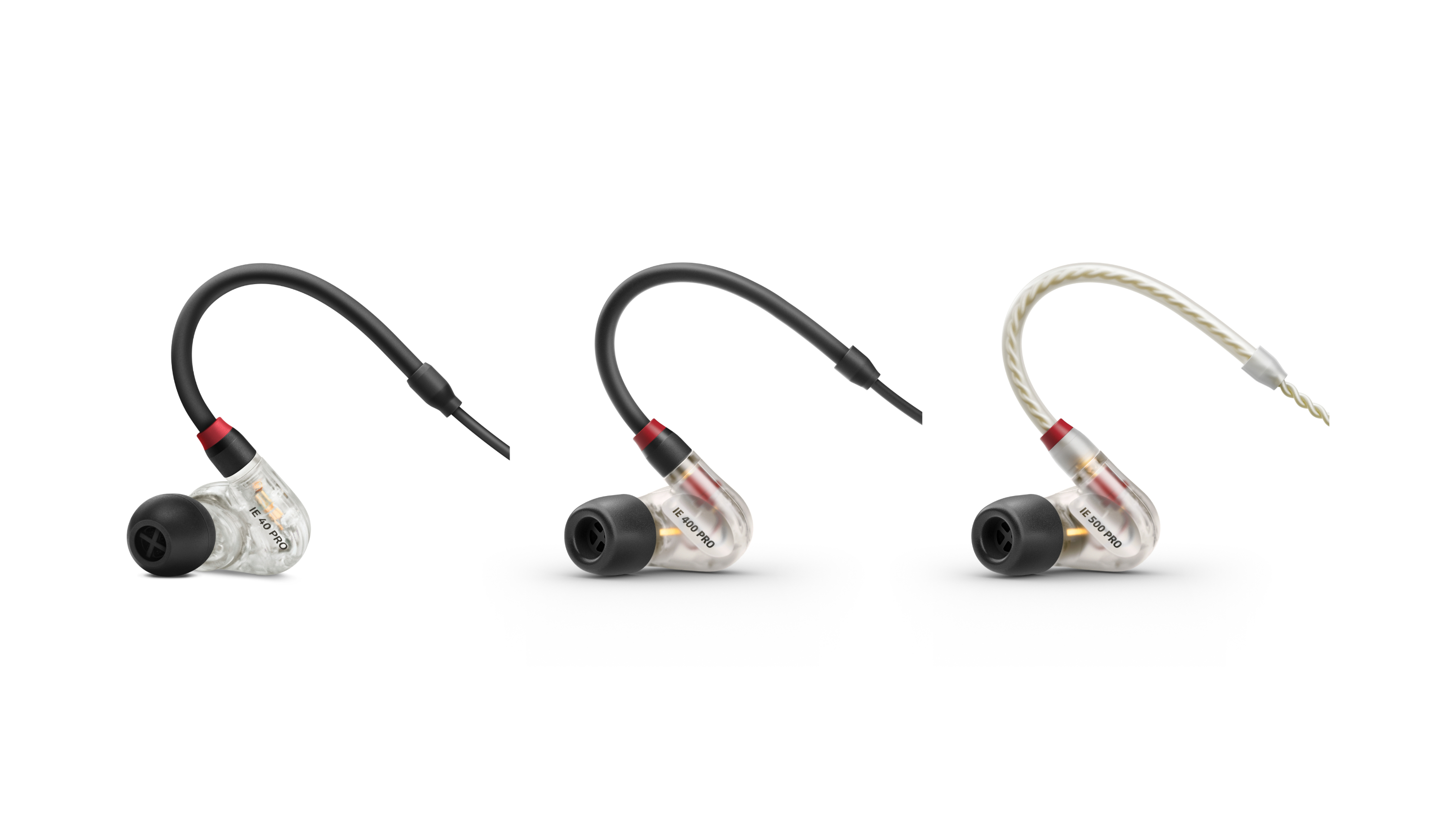 The IE in-ear range (L>R):
The IE 40 PRO, IE 400 PRO and IE 500 PRO
The IE in-ear range (L>R):
The IE 40 PRO, IE 400 PRO and IE 500 PRO
