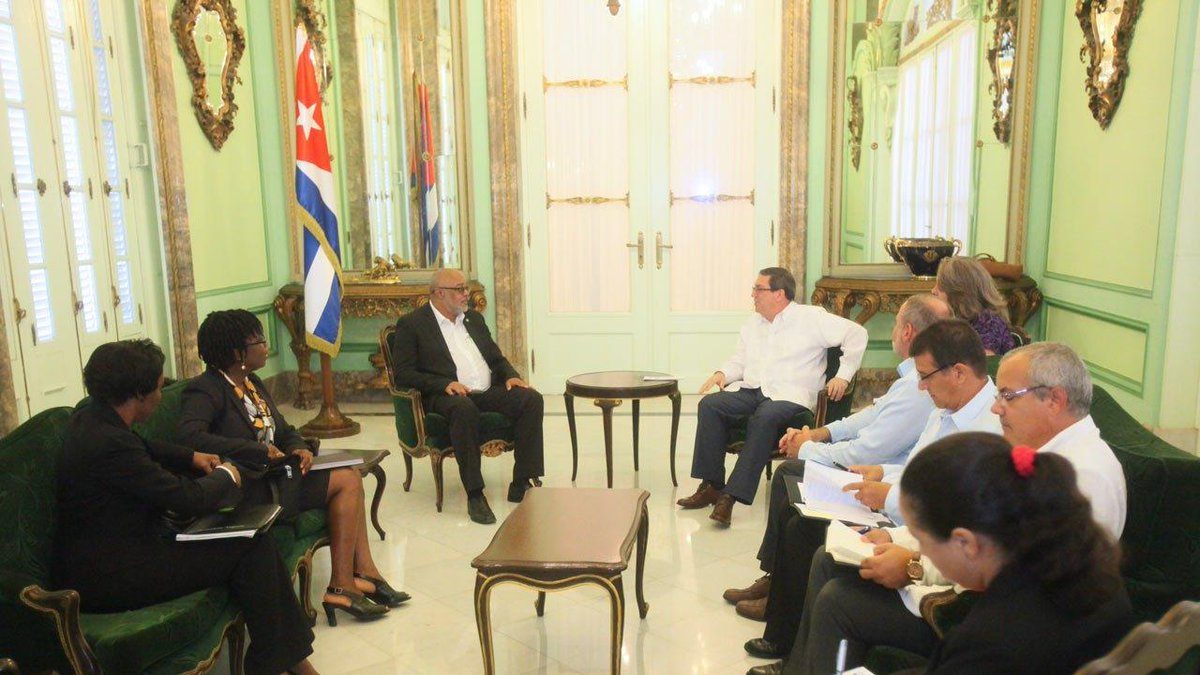 OECS Director General, Dr. Didacus Jules (L) meets with the Minister of Foreign Affairs of Cuba, Bruno Rodríguez Parrilla