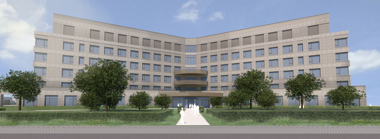 Een ontwerp van de nieuwe voorbouw aan ZAS Palfijn, klaar tegen 2028.