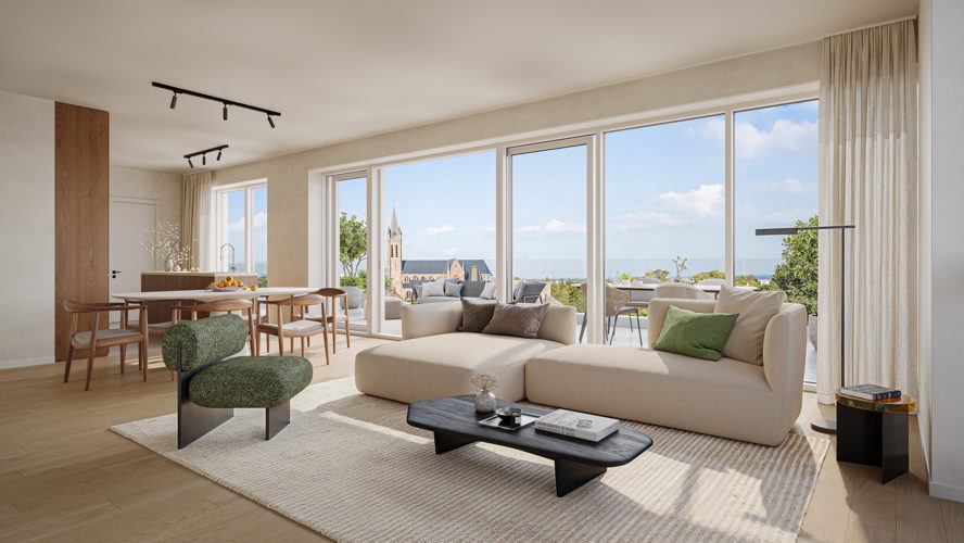 Woonruimte van een appartement in 'De Kloostertuin'. Foto RAAK Invest
