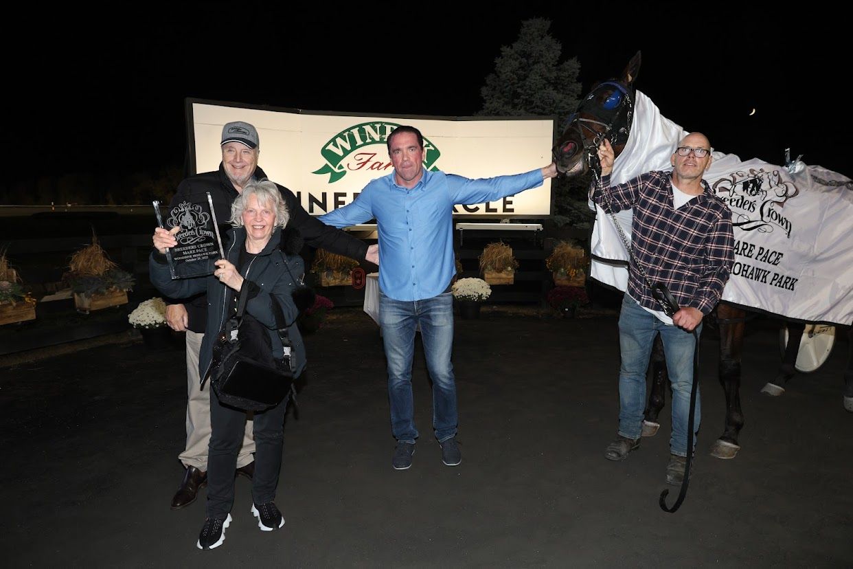 Connections of Grace Hill celebrating winning the Open Mare Pace Breeders Crown Final (New Image Media)