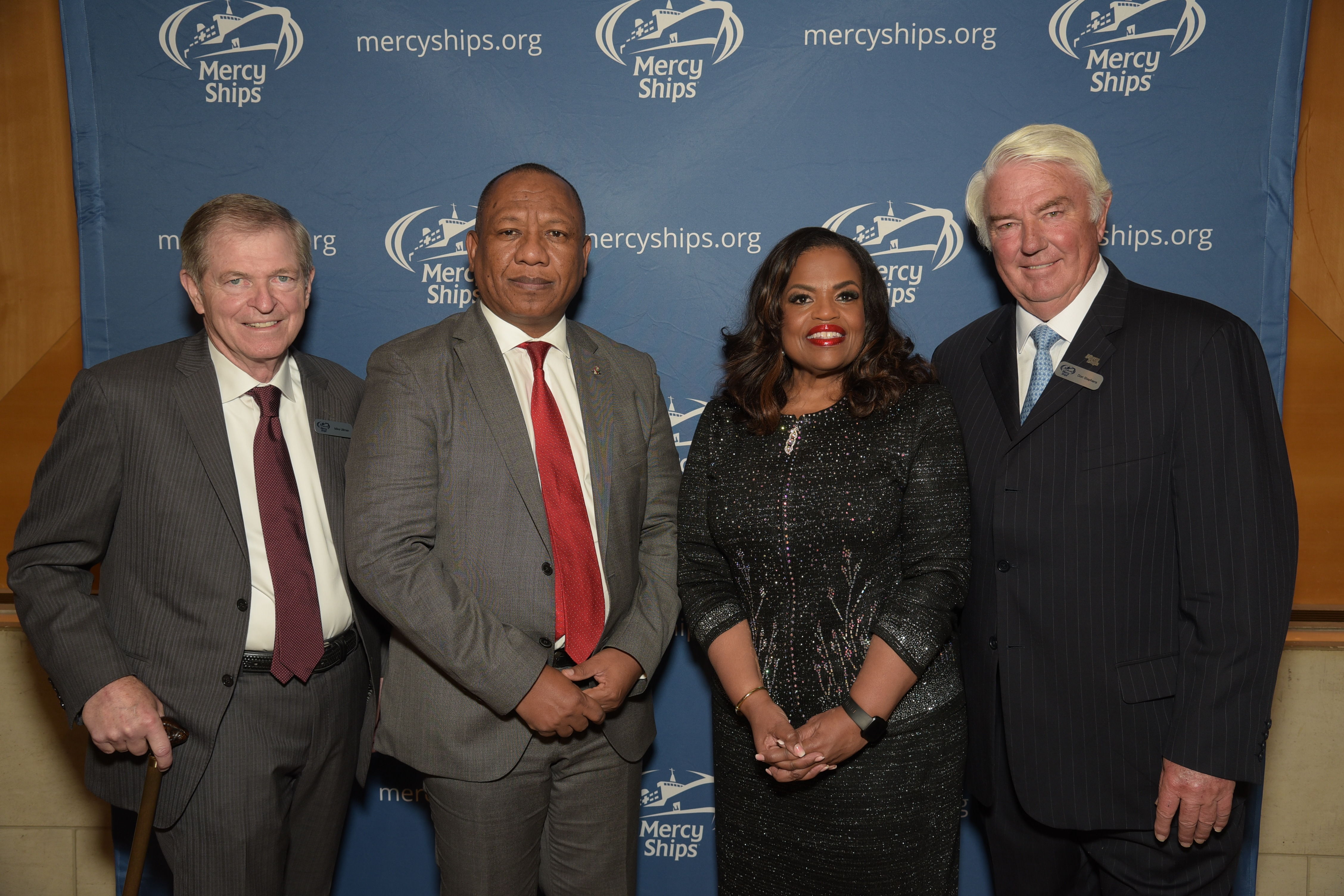 Mike Ullman, chairman of Mercy Ships International; The Right Hon. Christian Louis Ntsay, the prime minister of the Republic of Madagascar; Mercy Ships President Rosa Whitaker; and Don Stephens, Founder of Mercy Ships.