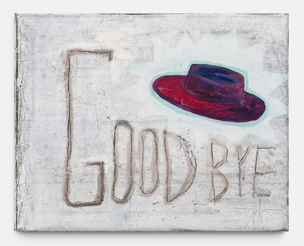 Walter Swennen, Pork Pie Hat, 2020. Oil on canvas, 40×50cm. Courtesy the Artist and Xavier Hufkens, Brussels. Photo credit: HV-studio