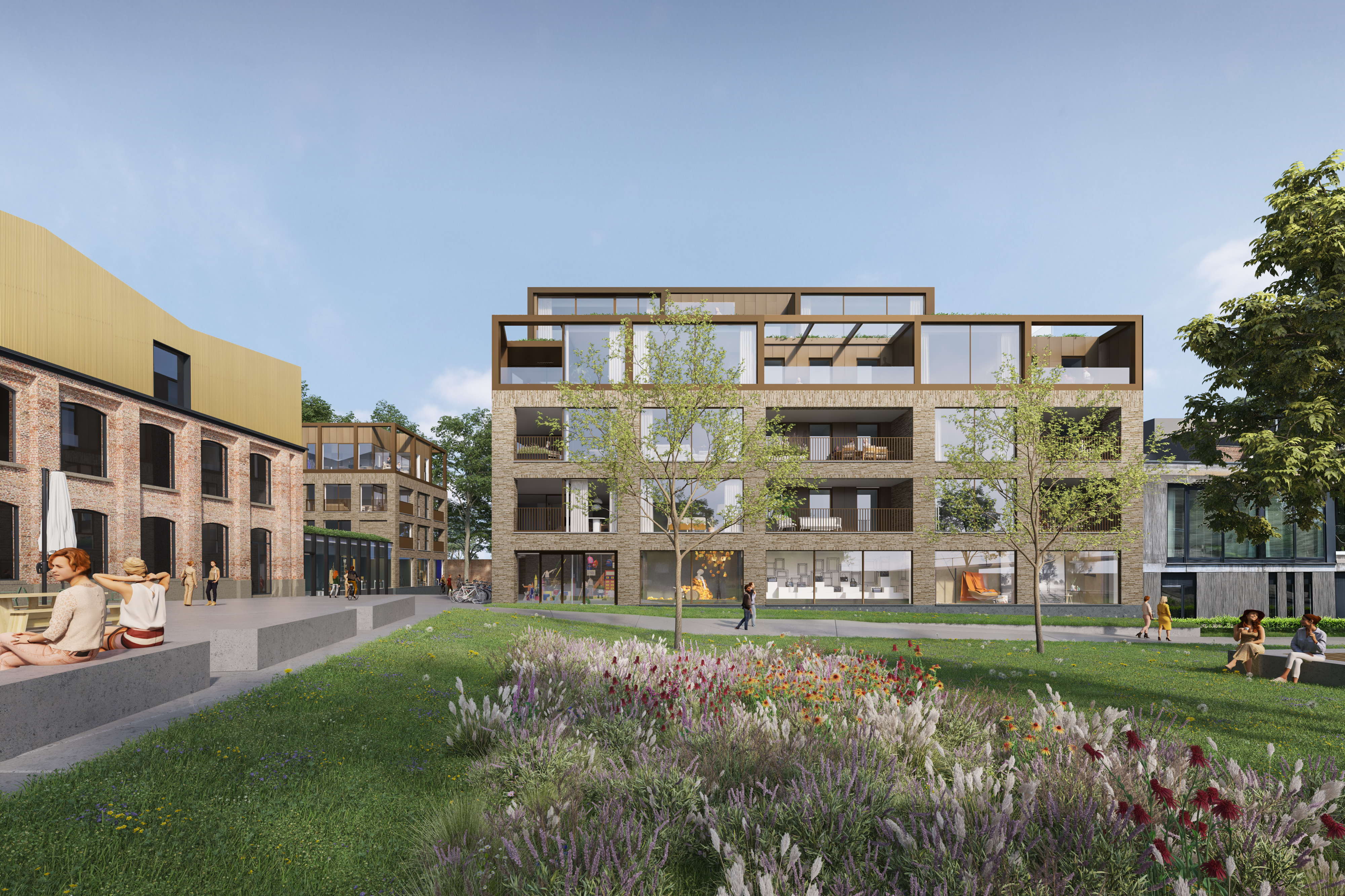 Ontwerpbeeld van hoe de site er in de toekomst zal uitzien.
Frontaal: nieuwe residentie.
Links is het museum te zien met achteraan het tweede deel van het nieuwe woonproject. Ontwerpbeeld van hoe de site er in de toekomst zal uitzien.
Frontaal: nieuwe residentie.
Links is het museum te zien met achteraan het tweede deel van het nieuwe woonproject.