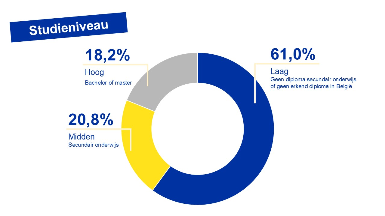 Verdeling van de Brusselse werkzoekenden volgens studieniveau - jaargemiddeldes 2024