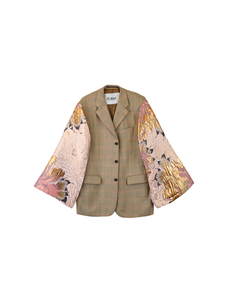 ReBELLE Antwerp_2024_Kimono Blazer Check Pink Flowers_EUR249