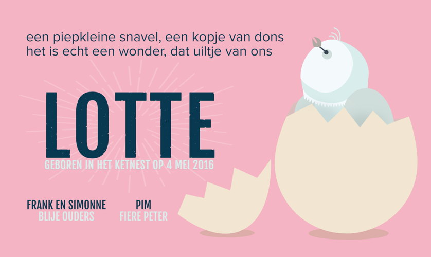 Het geboortekaartje van Lotte het kerkuiltje