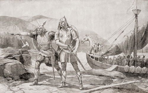 AKG7057585 Débarquement de vikings sur les côtes nord-américaines au 11e siècle © UIG / akg-images