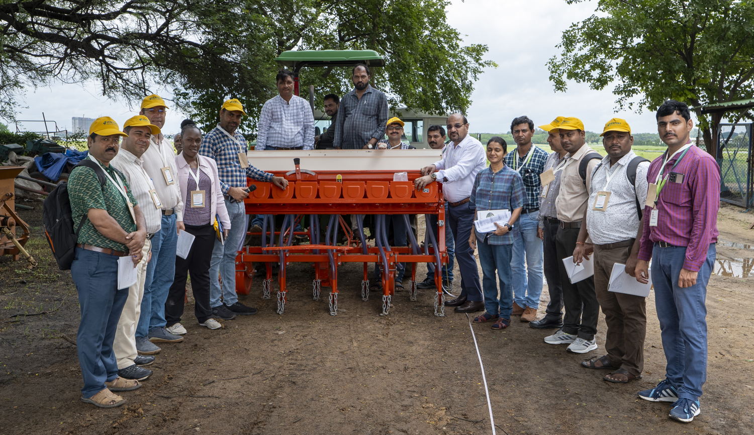Training session conducted to demonstrate seed drill machine at ICRISAT campus.